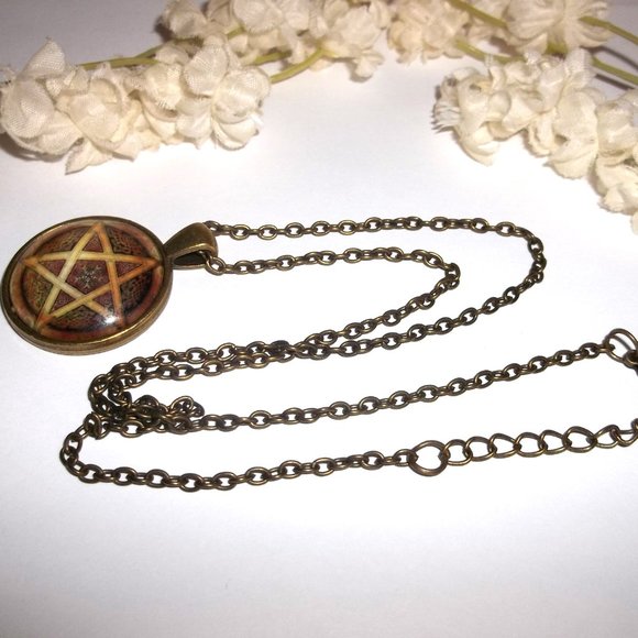 Pentagram Necklace Unisex Style Bronze Brown Costume Jewelry Charm Pendant C556 - Picture 5 of 7